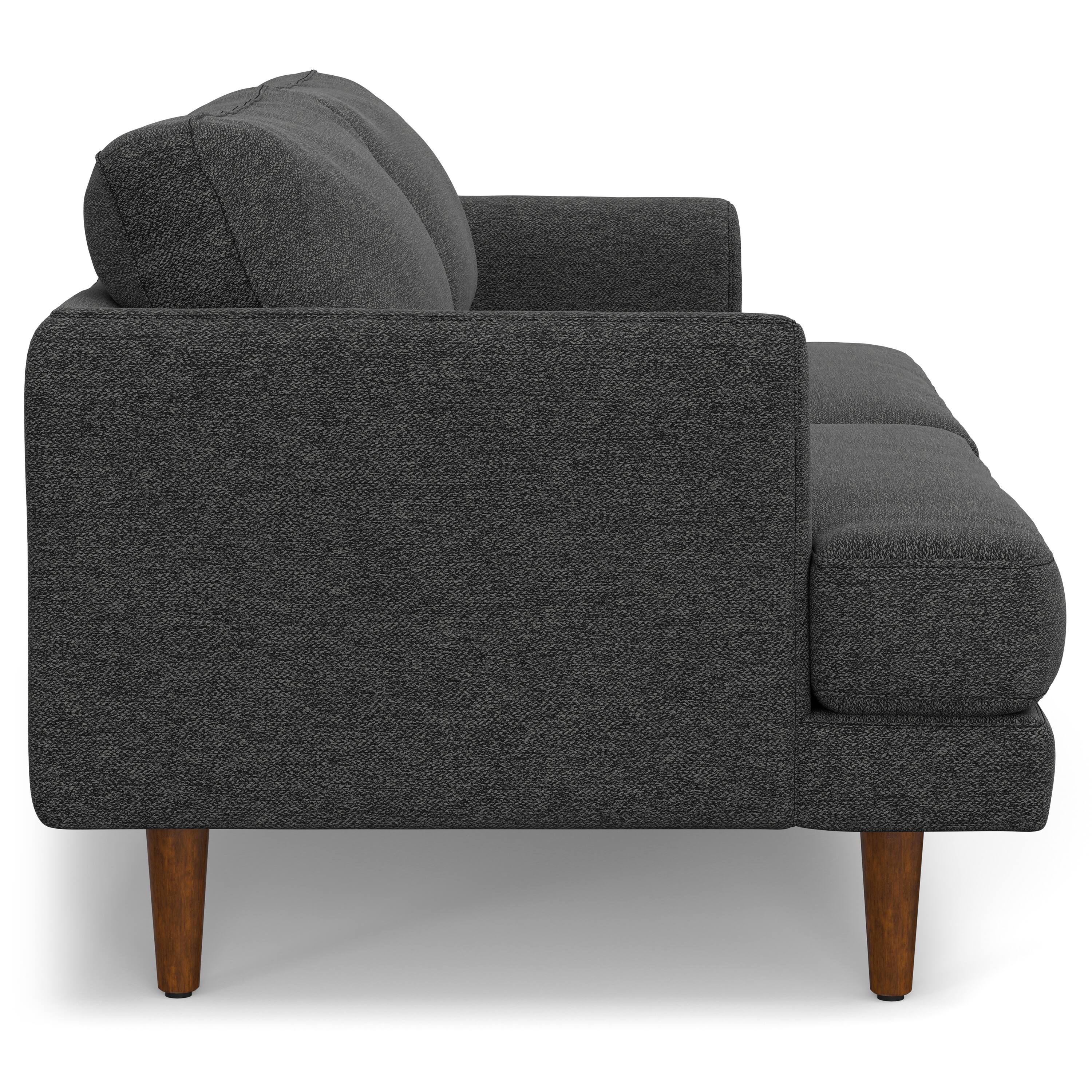 Left. Simpli Home - Livingston 76 inch Wide Mid-Century Modern Loveseat Sofa in Charcoal Grey Woven-Blend Fabric - Charcoal Grey.