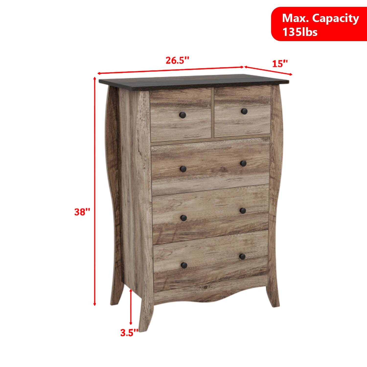 Max. Capacity 135lbs  
26.5"  
15"  
38"  
3.5"