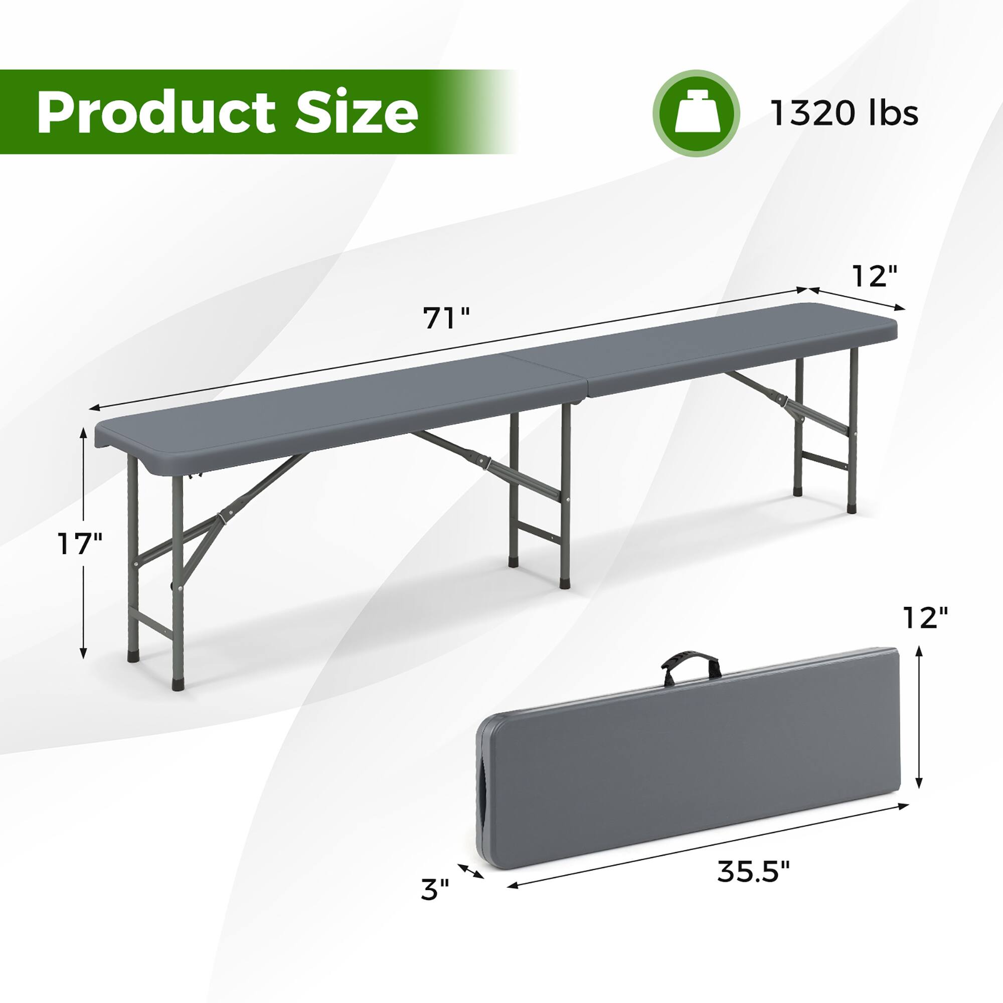 Product Size 1320 Ibs 71" 12" 17" 12" 3" 35.5"