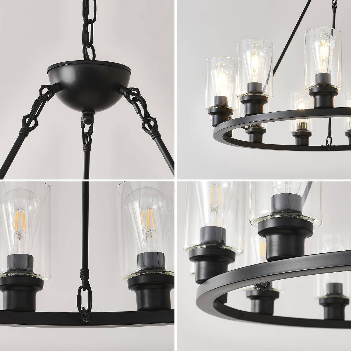 Alt View 8. Loheer - Loheer Modern Farmhouse Chandelier, Twelve Light Wagon Wheel Fixture with Clear Glass Shades for Dining Room.