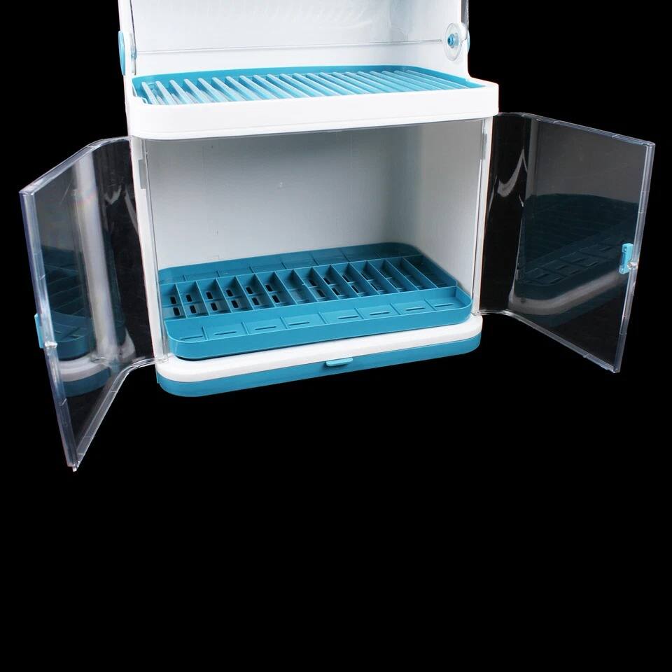 Alt View 2. Home Collection - 2-Tier Dish Drying Rack with Lid Cover and Cup Holder - Clear Lid with White or Blue Rack.