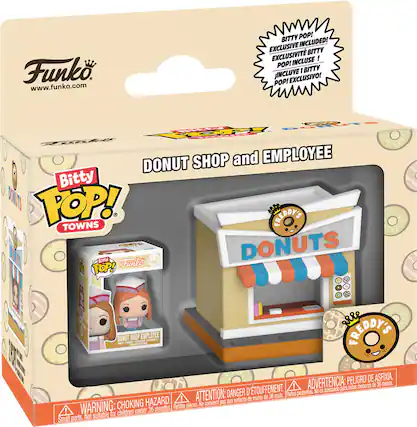 Funko www.funko.com
BITTY POP! EXCLUSIVE INCLUDED! EXCLUSIVIT BITTY INCLUSE ! POP! 1 BITTY INCLUVE EXCLUSIVO! POP! CR
SHOP and EMPLOYEE DONUT Bitty A TOP! TOWNS BREDDYS Sitty w DONUTS FOP! Furko . 1 ie DONUT Fr FT FA SHOP . EMPLOYEE PL .. mEnL BREDDYS
ADVERTENCIA: PELIGRO DE ASFIXIA. menores de 36 meses. D'TOUFFEMENT. adecuado para nios DANGER pequas. No 5 ATTENTION: 36 2om Partes enfants de moins de CHOKING HAZARD. Pettes pieces. Ne convient pas aux WARNING: for children under 36 months Small parts, Not suitable