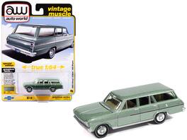 Autoworld - 1963 Chevrolet II Nova 400 Wagon Laurel "Vintage Muscle" Series 1/64 Diecast Model Car by Auto World - Green Metallic
