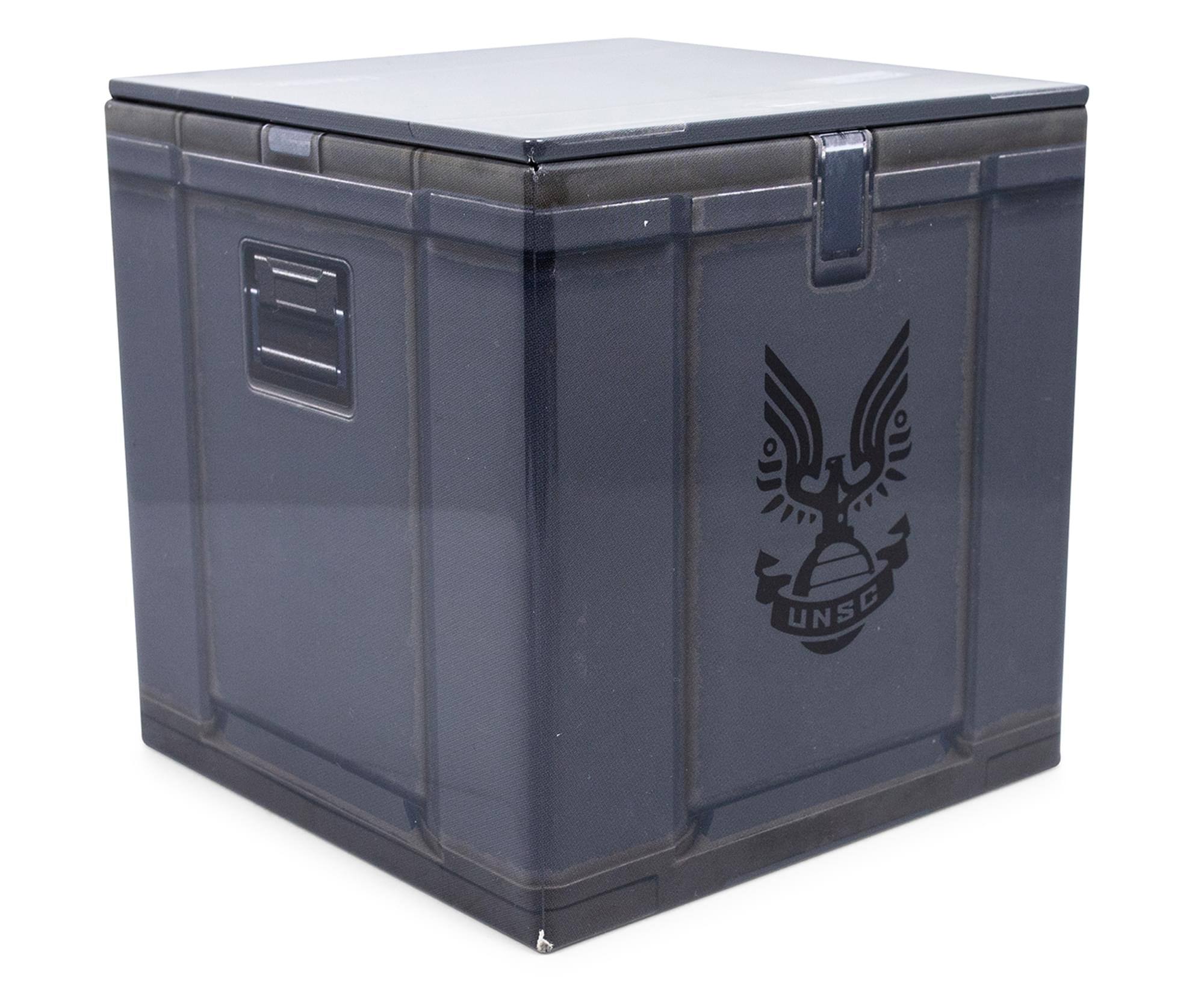 Front. Ukonic - Halo UNSC Ammo Crate Tin Storage Box Cube Organizer with Lid | 4 Inches - Grey.