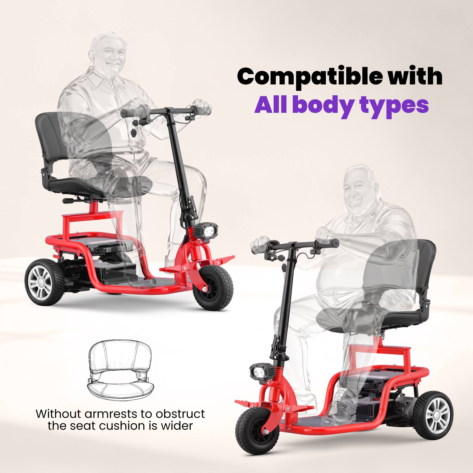 Compatible with All body types

Without armrests to obstruct the seat cushion is wider