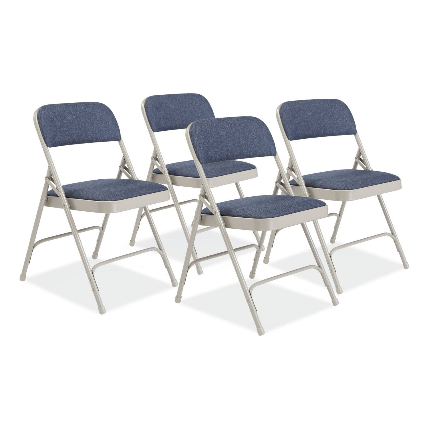 Front. National Brand - 2200 Series Fabric Dual-Hinge Premium Folding Chair Supports Up to 500 lb Blue Seat Blue Back Gray Base 4/Carton - Blue|Gray.
