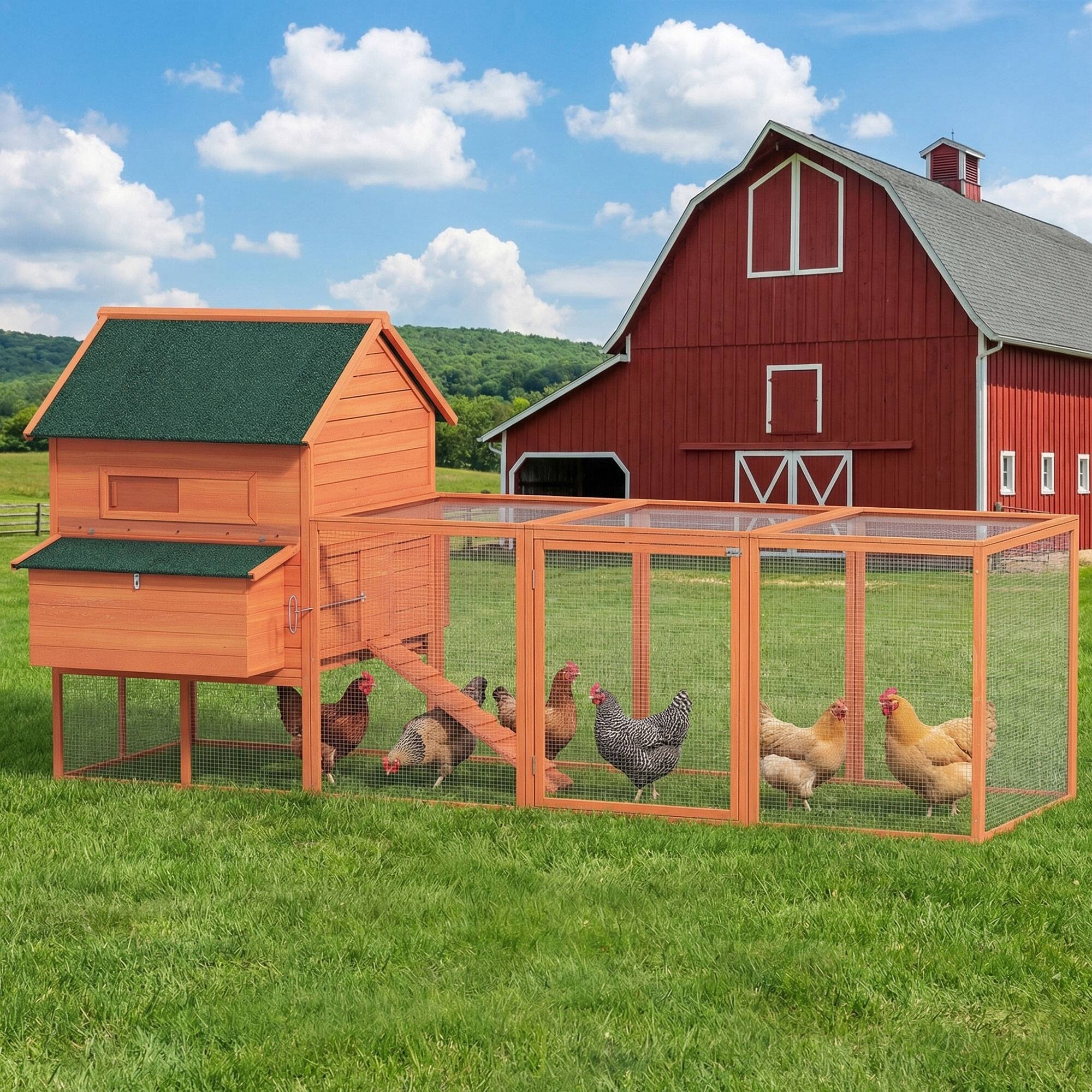 Alt View 1. Pawhut - Wooden Chicken Coop for 4-6 Chickens - Orange.