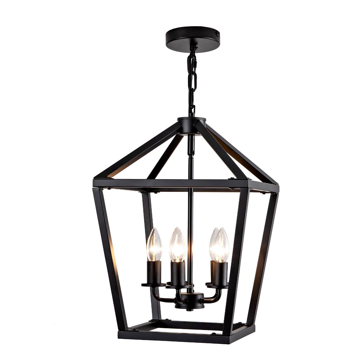 Alt View 6. Loheer - Loheer 5 Light Farmhouse Lantern Chandelier, Matte Black Open Cage for Dining Room.