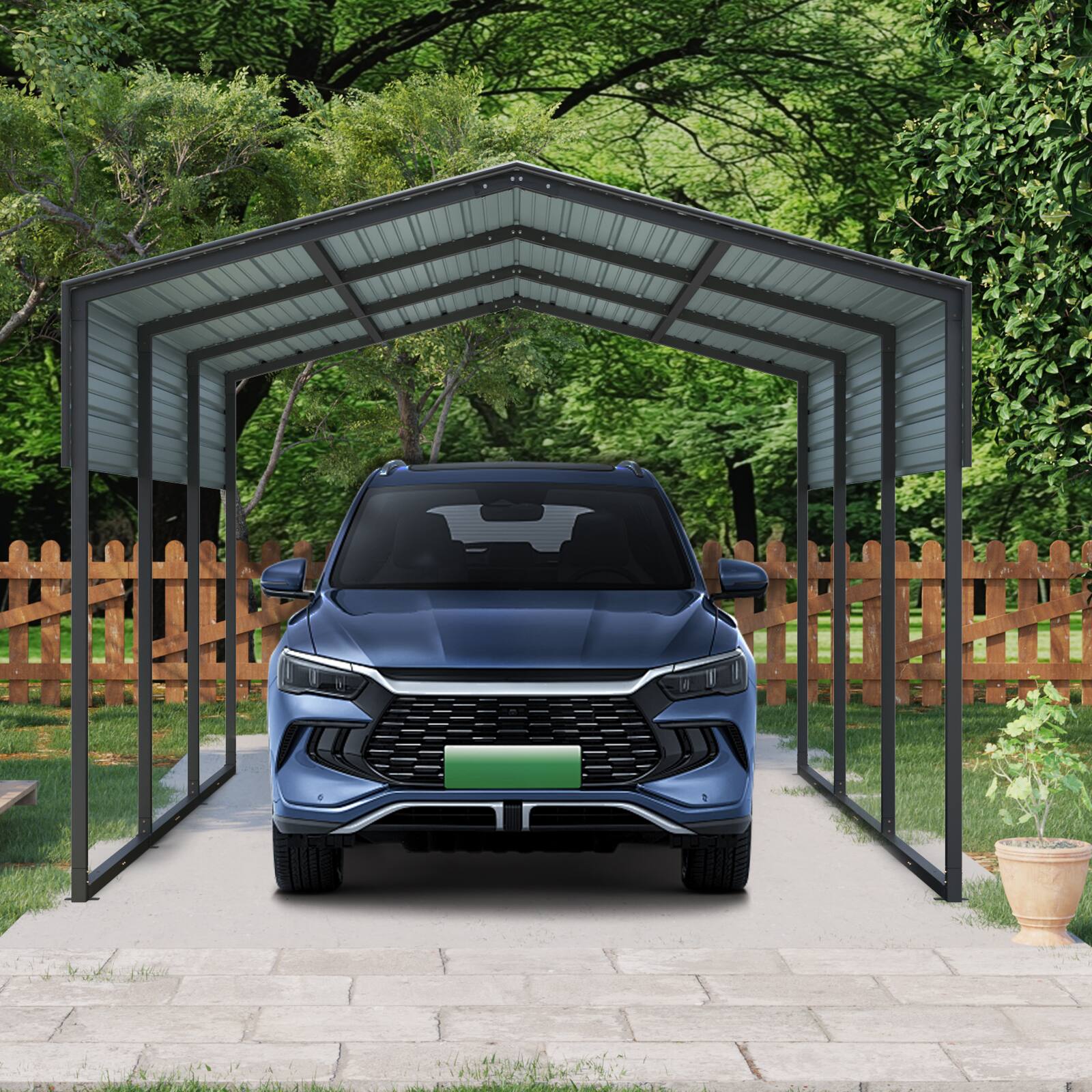 Left. Mondawe - 10 X 15 FT Carport with Galvanized Steel Roof and Frame - Charcoal.