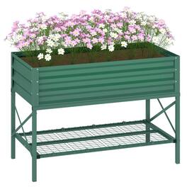 PULUZ - Galvanized Raised Garden Bed, Metal Planter Box with Legs, Storage Shelf and Bed Liner, Plants NOT Included - Green