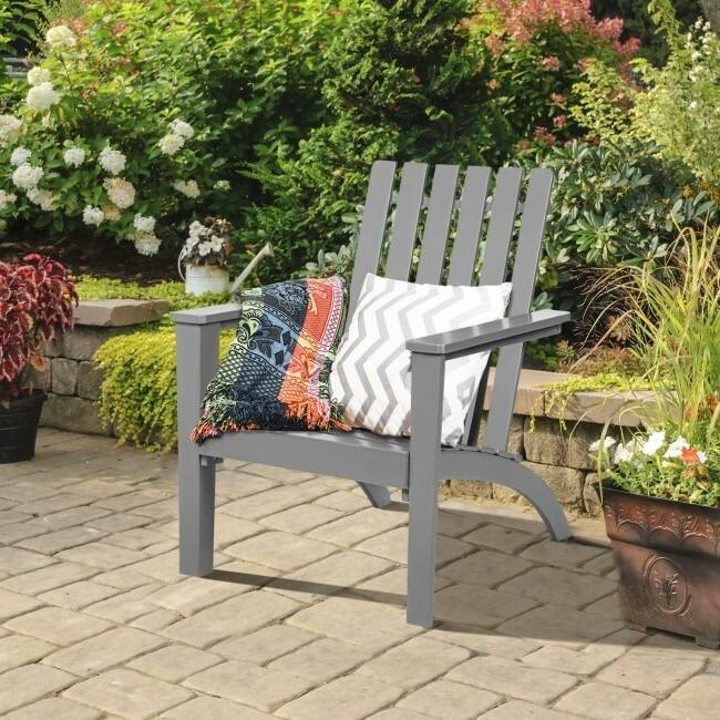 Left. Hivvago - Indoor/Outdoor Acacia Wood Adirondack Lounge Armchair - Grey - Gray.
