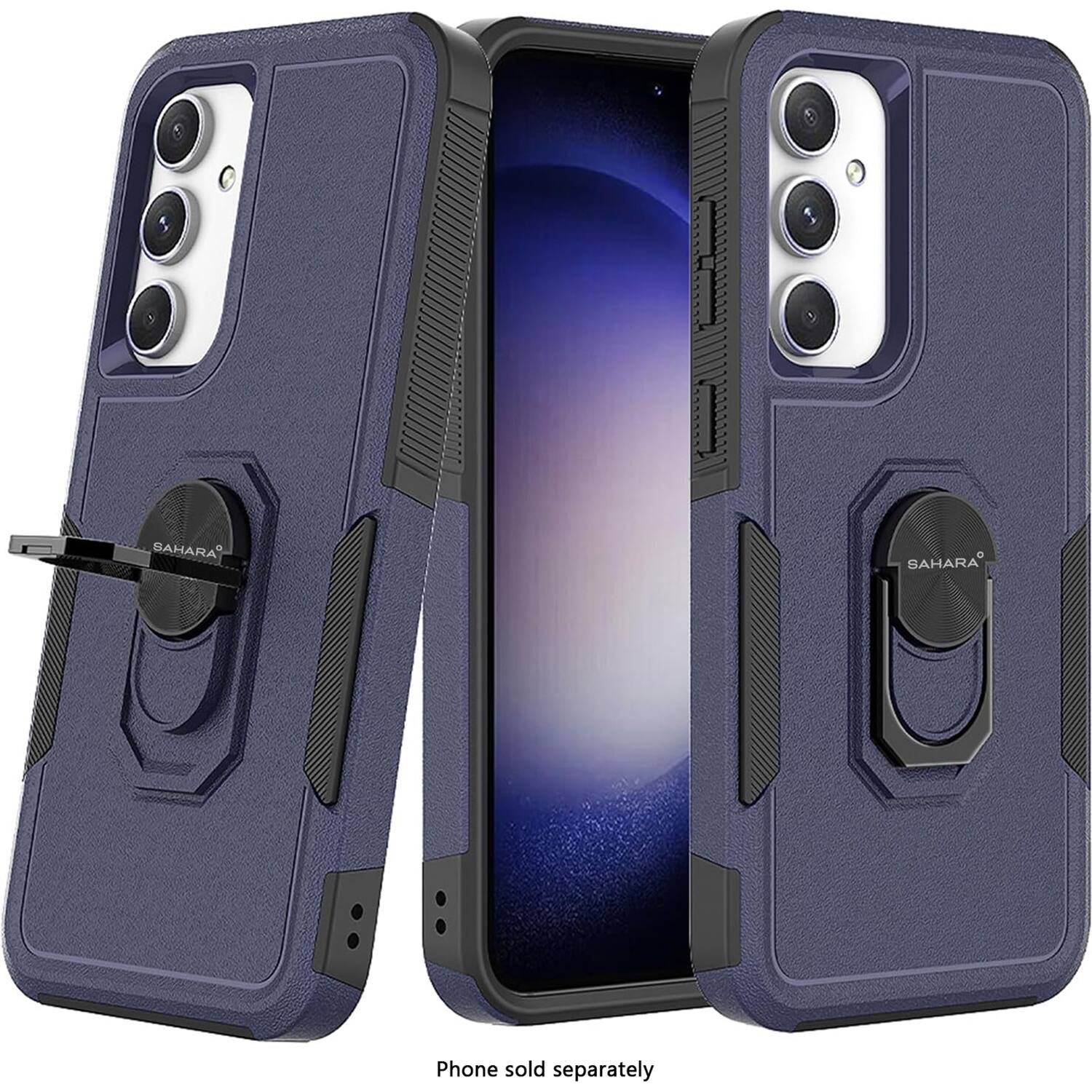 The image features a purple and black case for a cell phone. The case is designed to hold the phone securely and protect it from scratches and damage. The case is made of durable materials and has a sleek, modern design. The phone itself is not visible in the image, but it is implied that it is sold separately. The case is available in different colors, including purple and black, to suit individual preferences.