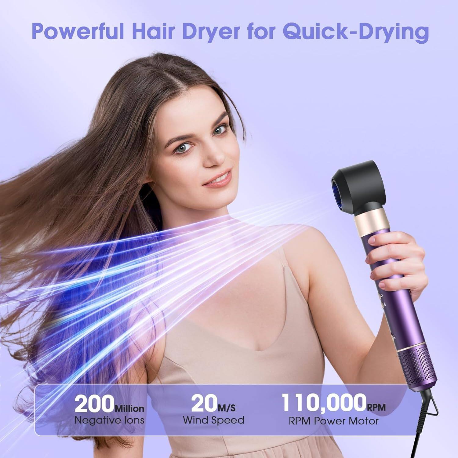 Powerful Hair Dryer for Quick-Drying

200 Million Negative Ions  
20 M/S Wind Speed  
110,000 RPM Power Motor