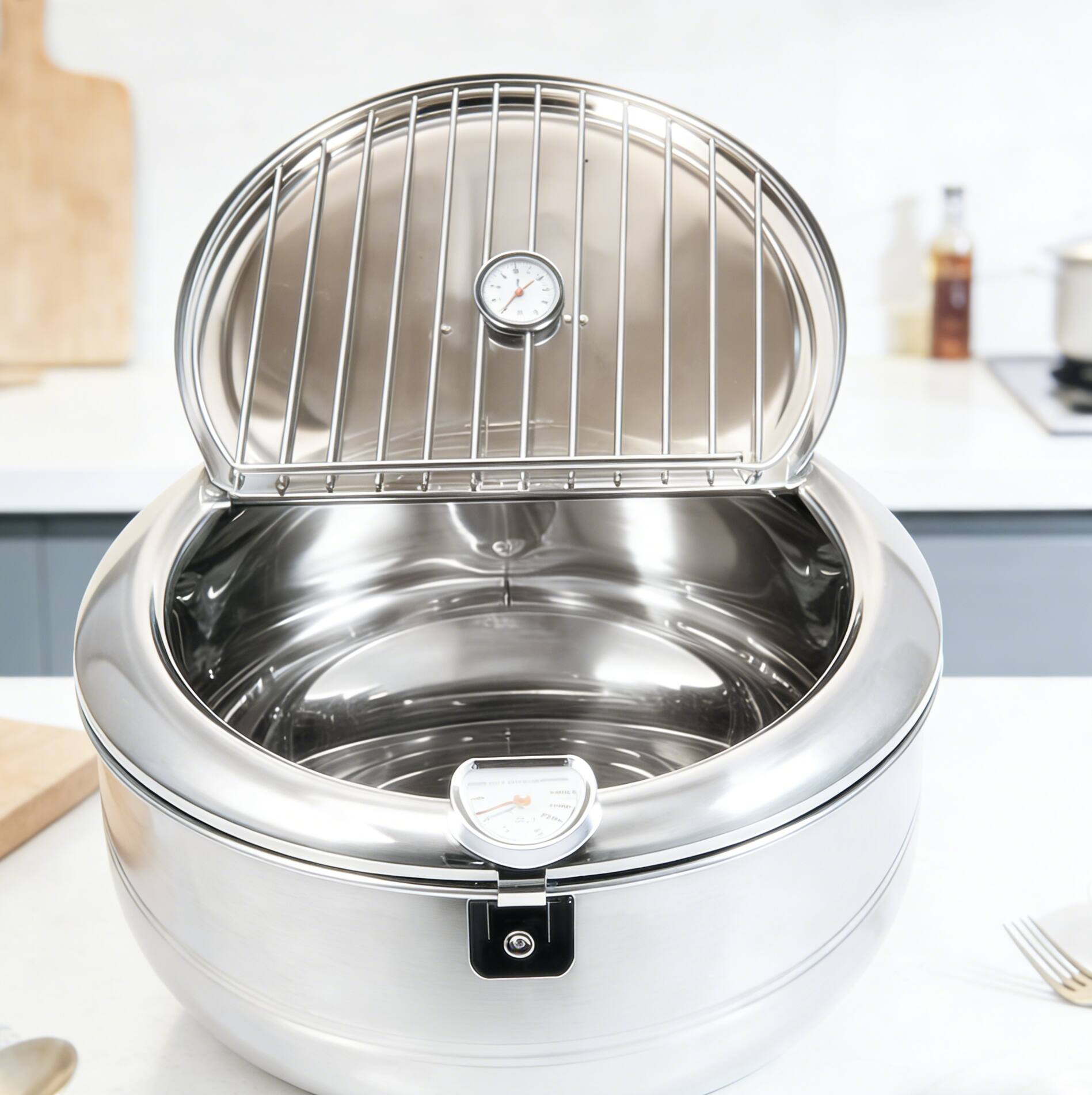 Front. Breezary - 11- Inch 4.2L Tempura Deep Fryer Pot with Lid, 304 Stainless Steel, Thermometer & Oil Drip Rack for Home Cooking - Black Deep Fryer Pot.