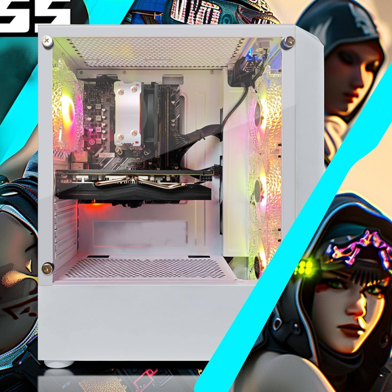 Back. STGAubron - STGAubron Gaming Desktop PC, Radeon RX 580 8G GDDR5, Ryzen 3 3200G 3.6 GHz, 16G DDR4, 1T SSD, 600M WiFi, BT 5.0, W11H64 - White.