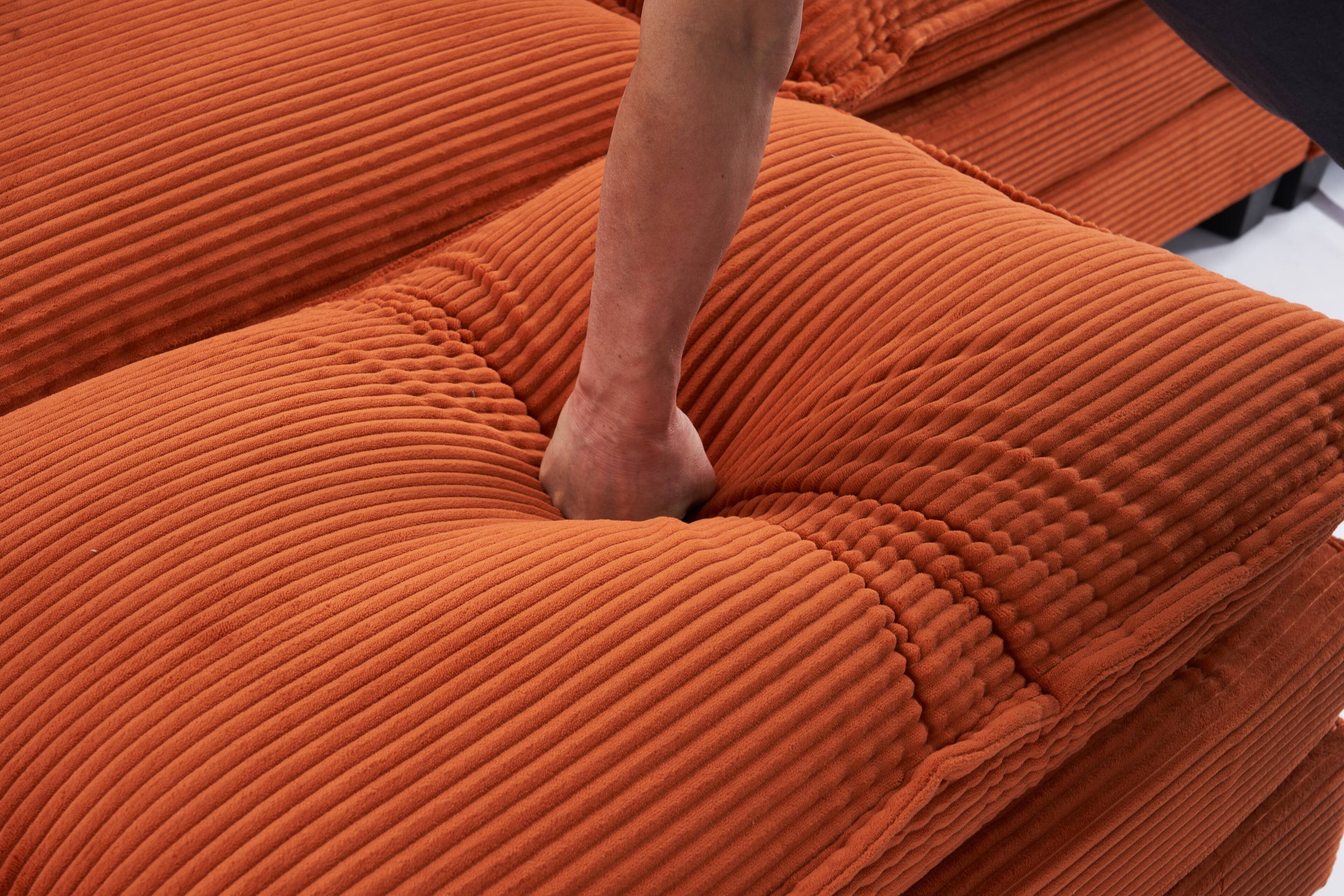 Alt View 2. JUJABU - Orange Corduroy Fabric 46" Single Lounge Accent Chair with 1 Ottoman, Foam Cushions, Removable Armrest - Orange.