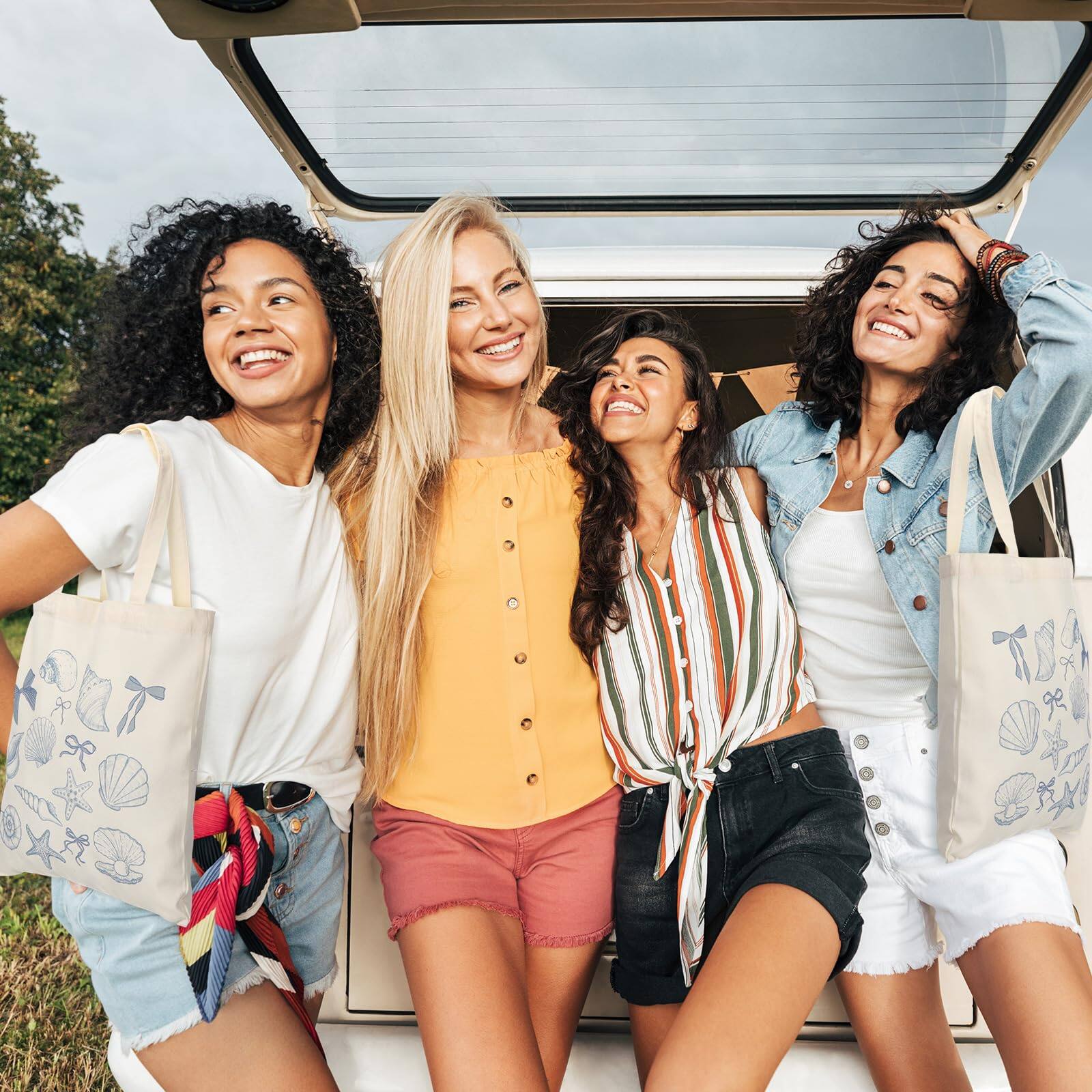 Alt View 6. Paradigms Interiors - 6 Blue Bow Starfish And Seashell Bags Party Summer Beach Bridesmaid Tote For Last Toast On The Coast Bachel... - Default.