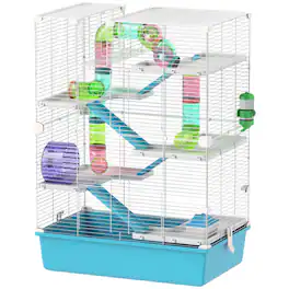 Pawhut - Tier Hamster Cage with Tubes and Tunnels, Hut, Wheel, Food Dish, Water Bottle, Ramps, for Dwarf & Gerbil