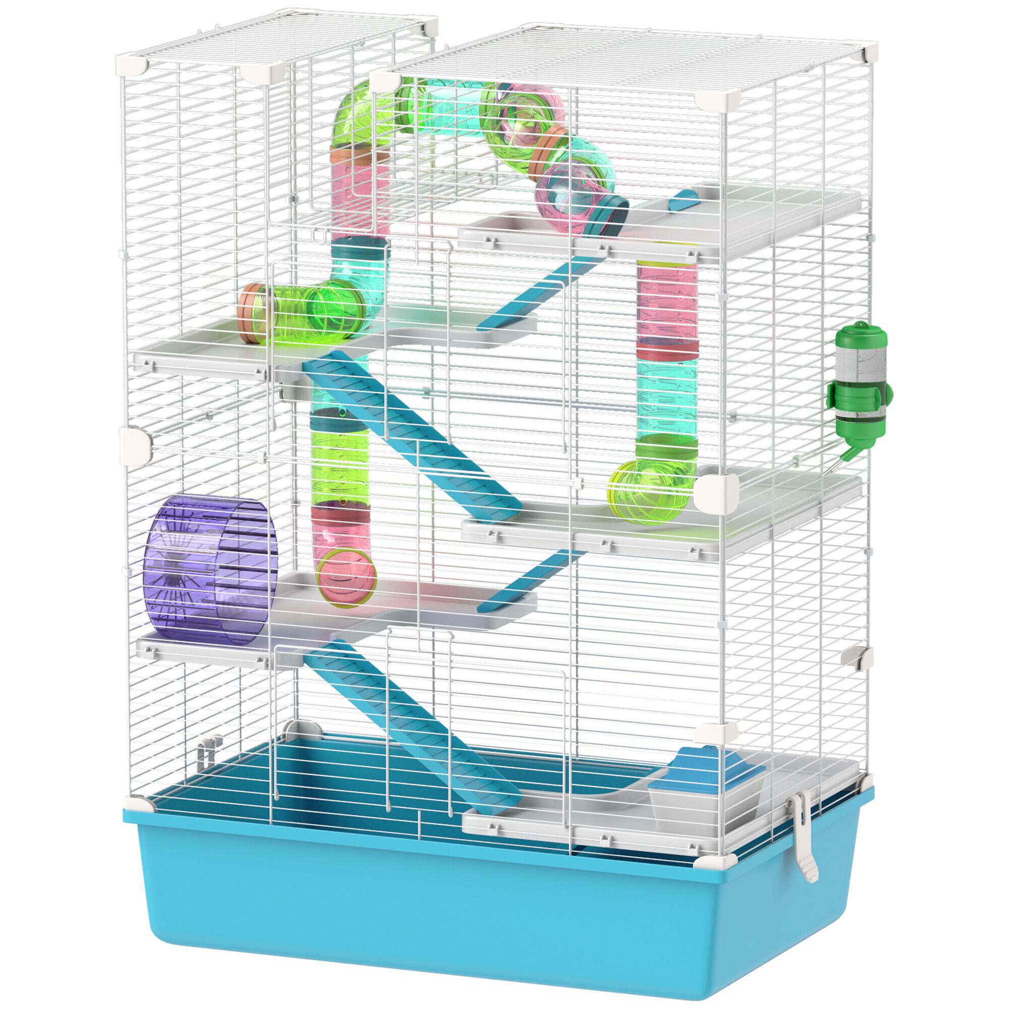 Front. Pawhut - Tier Hamster Cage with Tubes and Tunnels, Hut, Wheel, Food Dish, Water Bottle, Ramps, for Dwarf & Gerbil.