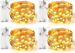 Veranti - 4-Pack Battery Fairy String Lights with Timer, 30 LEDs per 3 m String - Warm White
