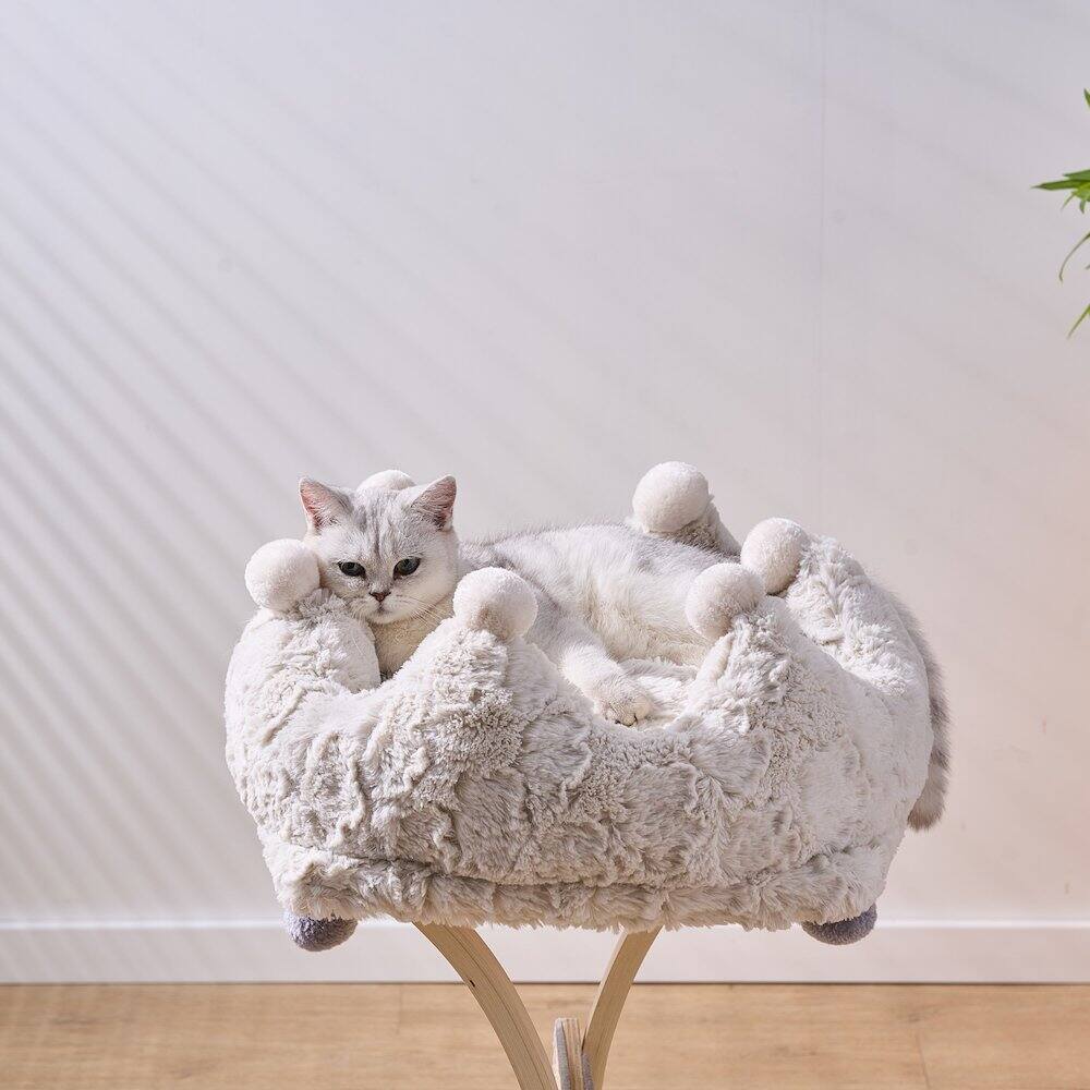 Alt View 4. PetPals - White Crown Cat Bed with Removable, Washable Bed - White.