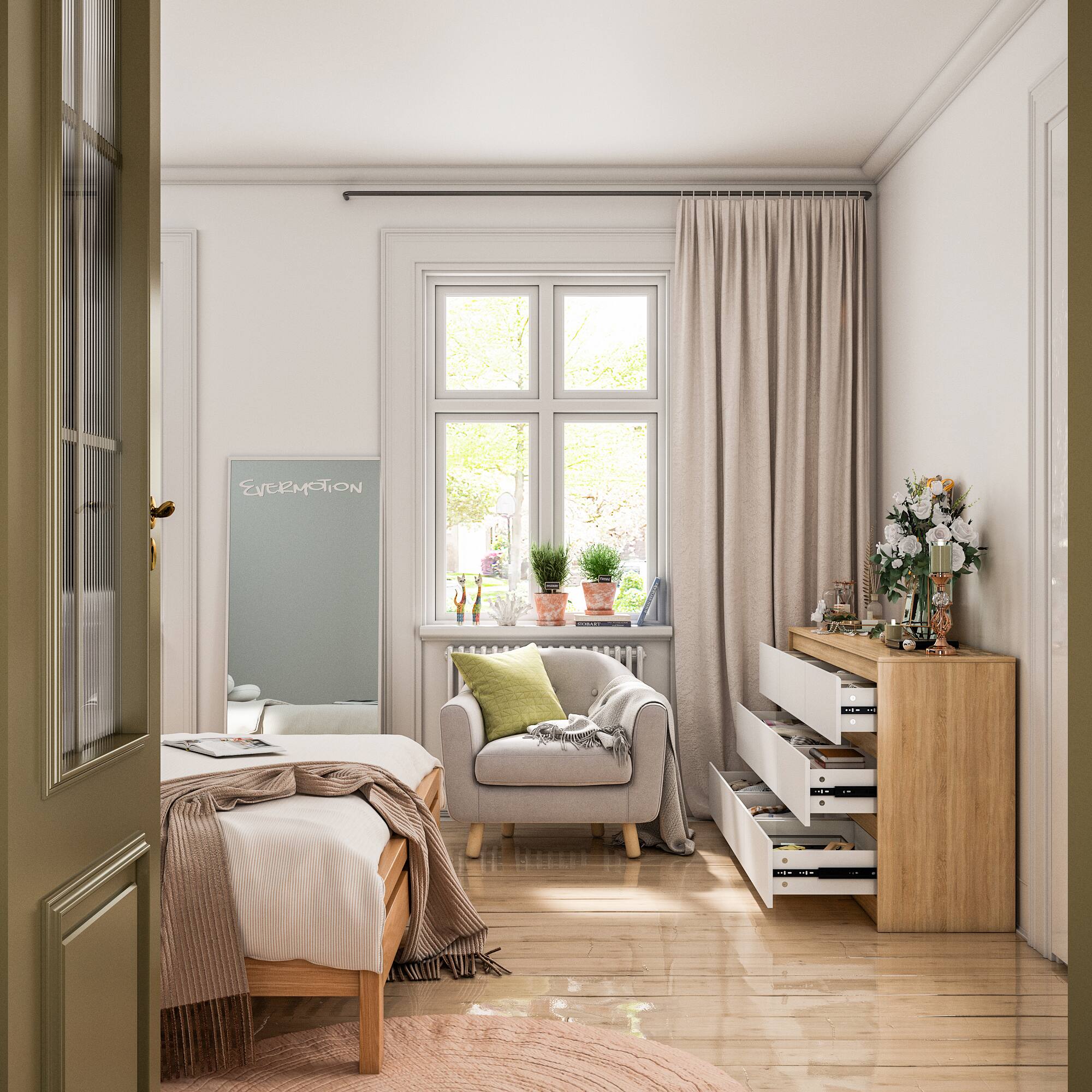 Alt View 9. Famapy - Famapy 9 - Drawer Dresser: Elevate Bedroom Storage with Timeless Design - White & Wooden.