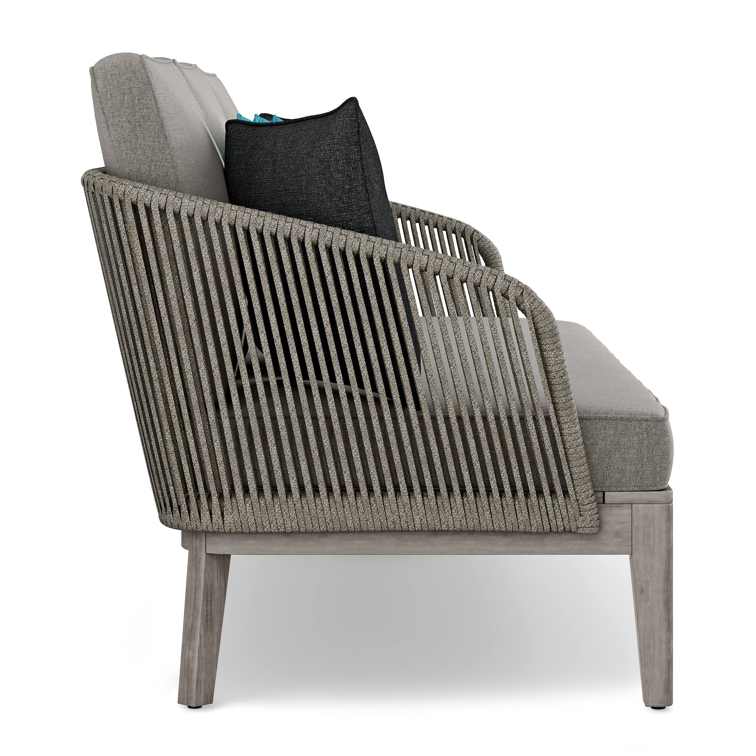 Alt View 1. Simpli Home - Carmel 75 inch Wide Contemporary Outdoor Sofa in Polyester Fabric - Sand Drift.
