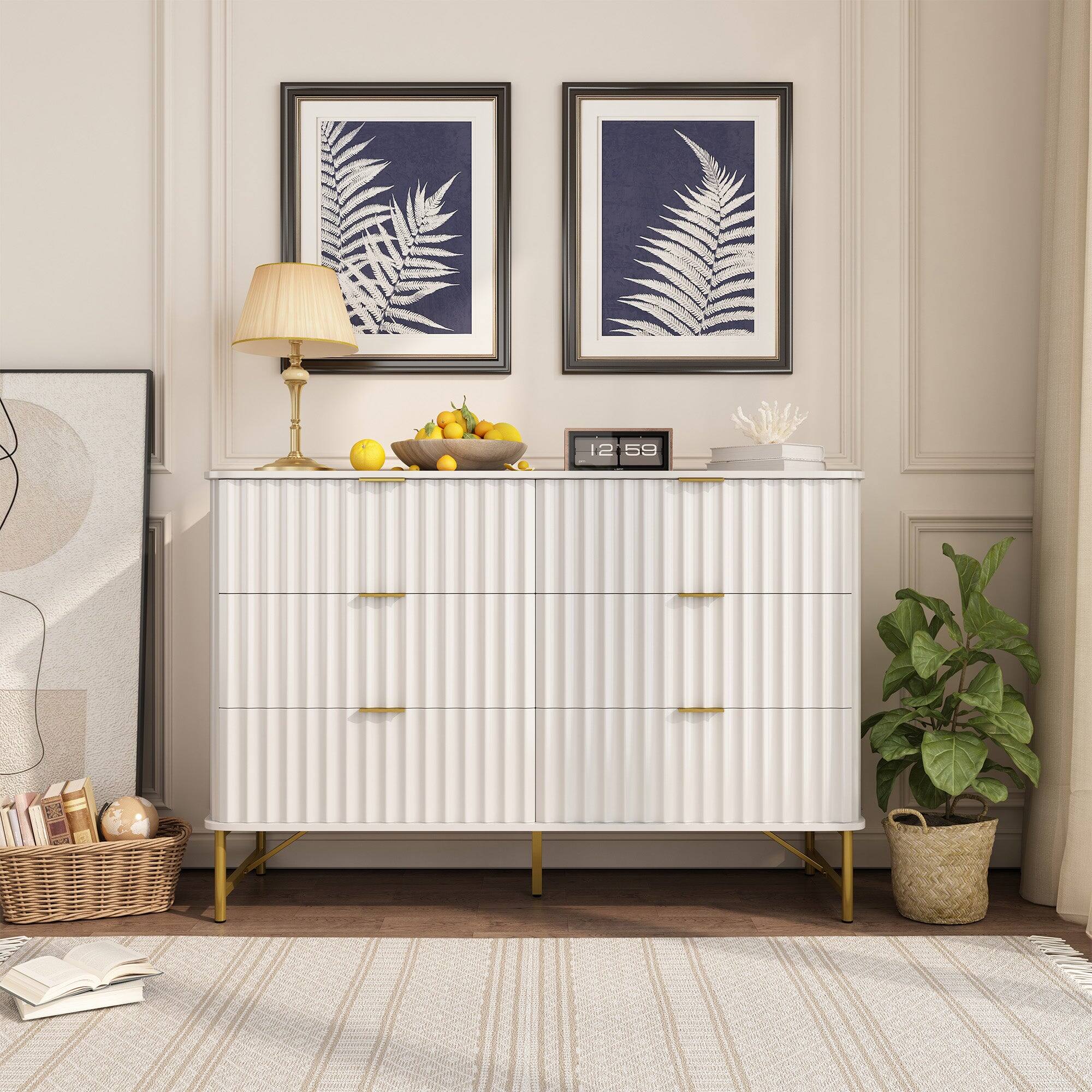 Alt View 3. Boyel Living - Modern 6 Drawer Accent Cabinet with Metal Legs - White.
