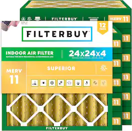 Filterbuy - 24x24x4 MERV 11 Pet & Allergy Defense, Electrostatic Pleated HVAC AC Furnace Air Filters Replacement (12-Pack) - Gold