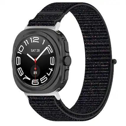 Front. StrapsCo - Nylon Comfort Watch Band Strap For Samsung Galaxy Watch Ultra - Midnight Black.