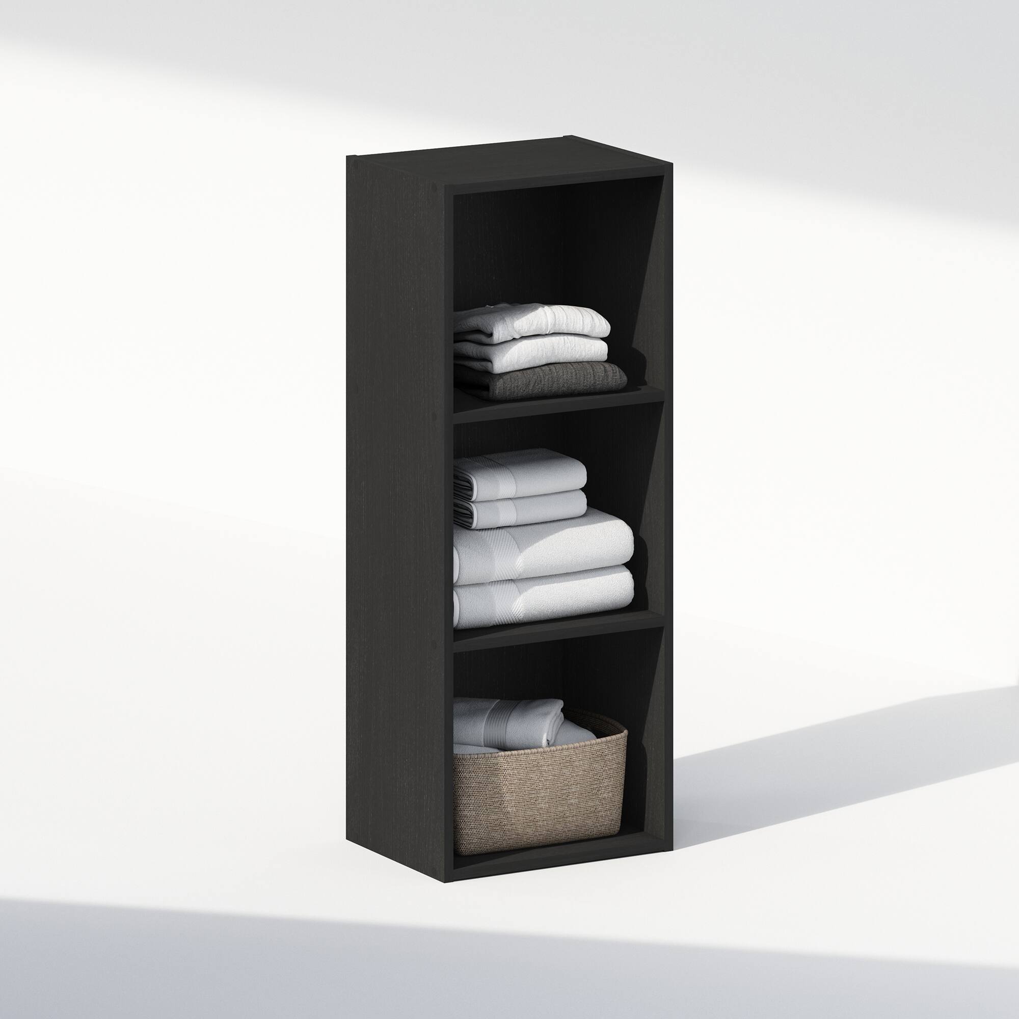 Alt View 3. Furinno - Reed 3-Tier Open Shelf Multipurpose Closet & Clothing Storage, Storage Organizer - Blackwood.