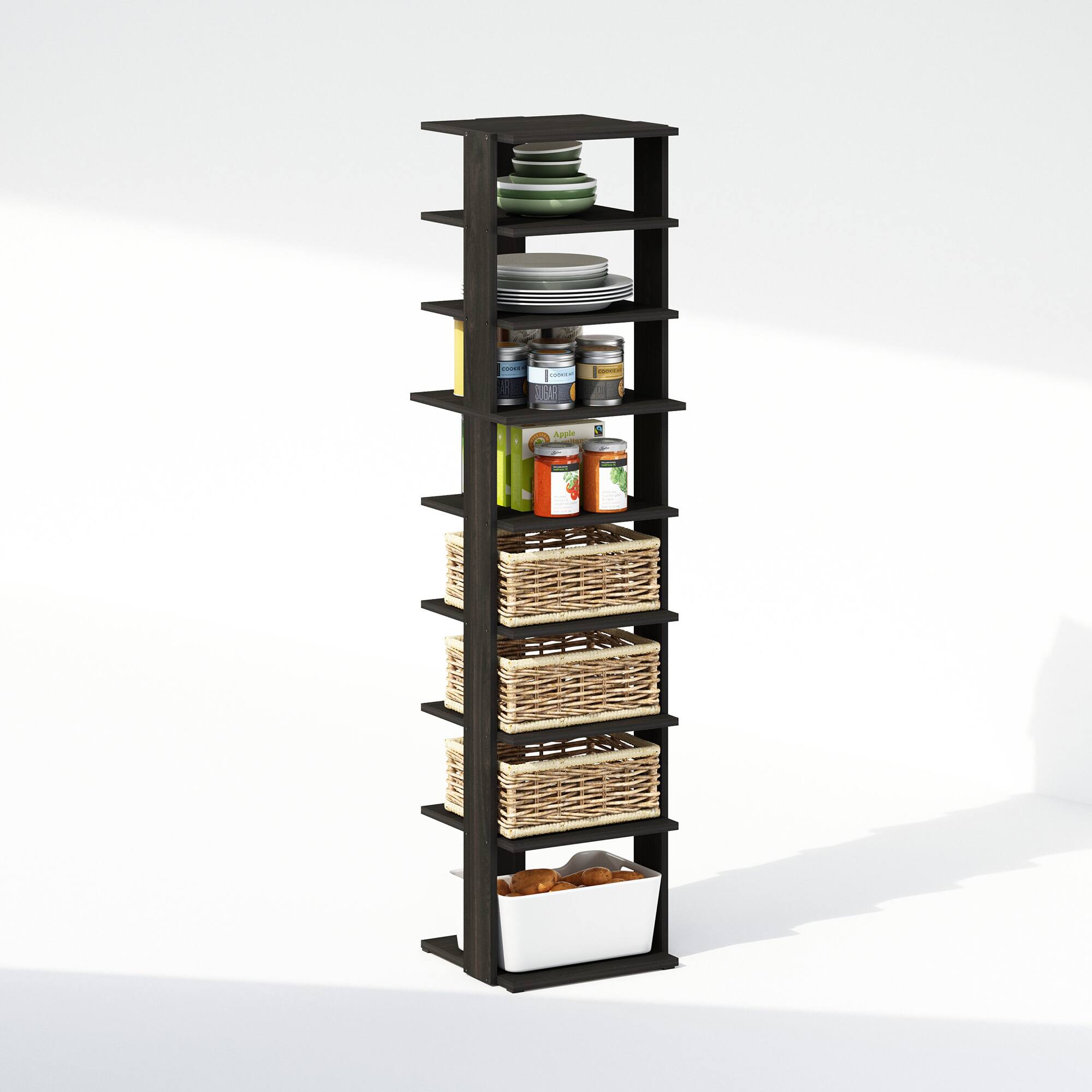 Alt View 3. Furinno - Compact 9-Tier Vertical Space Saving Free Standing Corner Shelf, Display Rack, Espresso - Espresso.