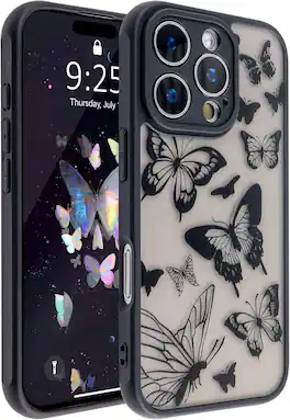 Dazzed Corner - Soft TPU Bumper Hard PC Back Slim Shockproof Protective Translucent Matte Case Cover for iPhone 16 Pro, 6.3inch - Butterfly