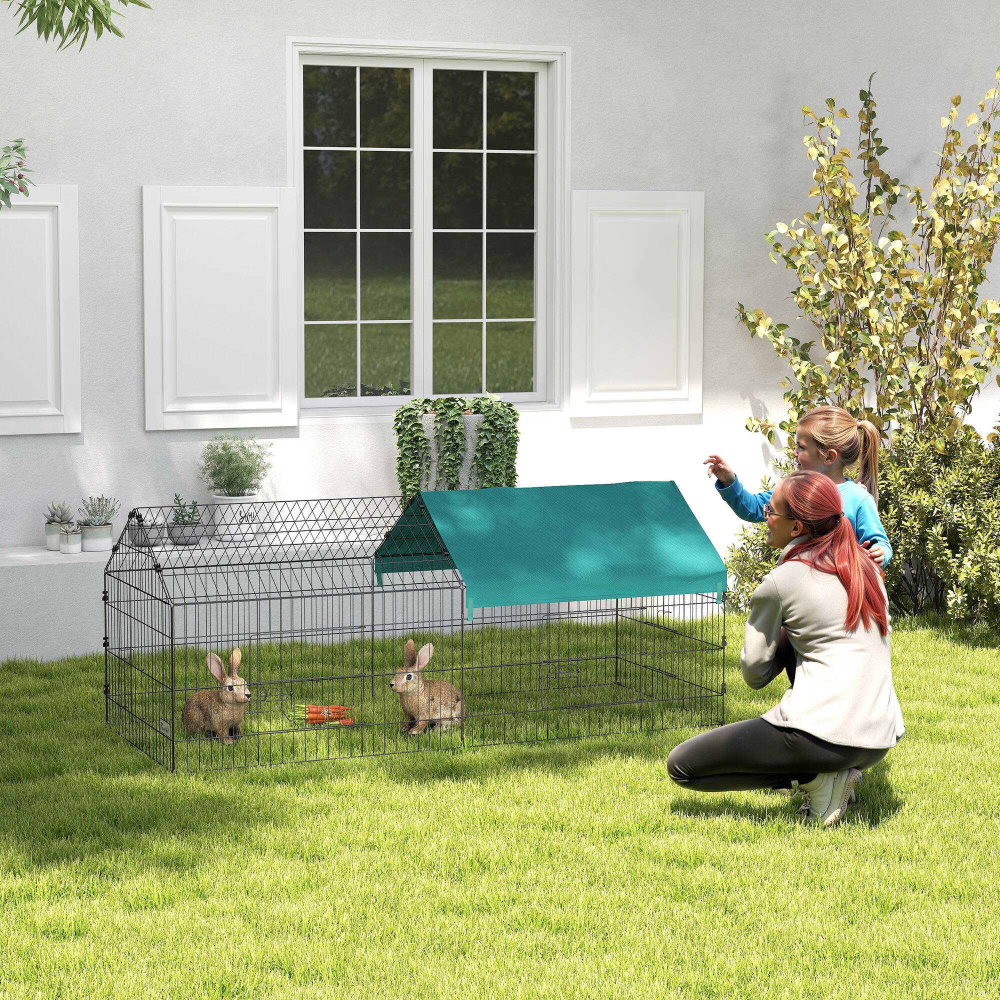 Alt View 8. Pawhut - Small Animal Playpen with Roof for Rabbits - Green.