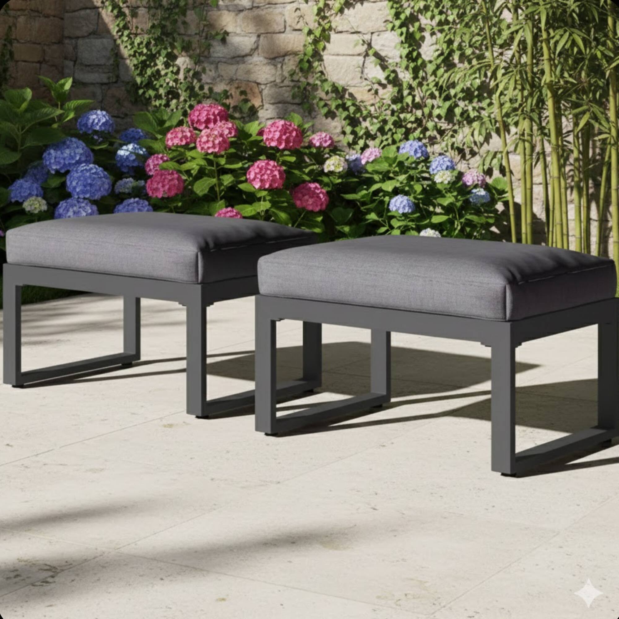 Left. Mondawe - Set of 2 26" Aluminum Patio Ottomans Footrests with Cushions - Black+Grey.