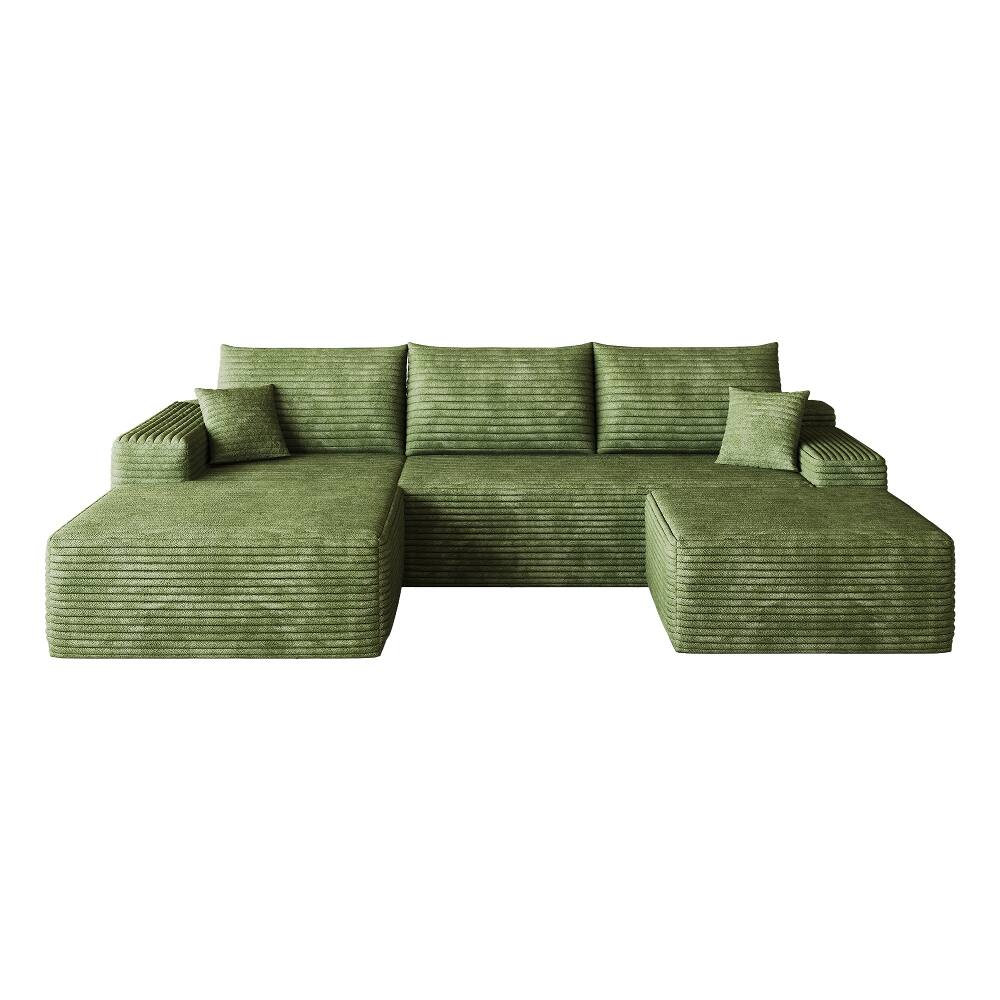 Alt View 2. Loheer - Loheer 107-Inch Green Corduroy Cloud Sectional Sofa with Ottoman, U-Shaped Deep Seat Modular Couch - Green.