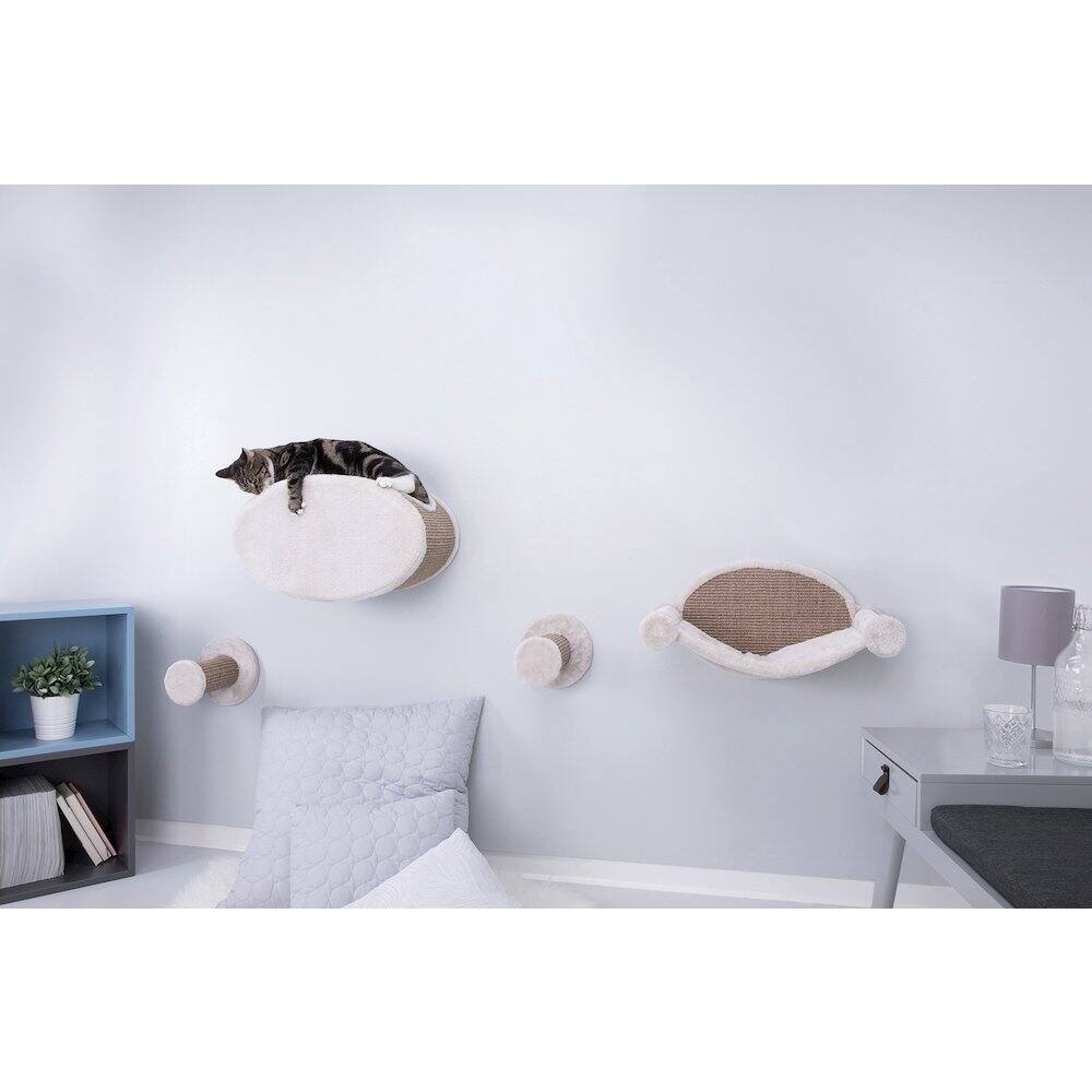 Angle. TRIXIE - Multi-Level Wall Mounted Cat Perch and Lounge Set with Condo & Hammock, 4 Piece - Light Gray-Greige.