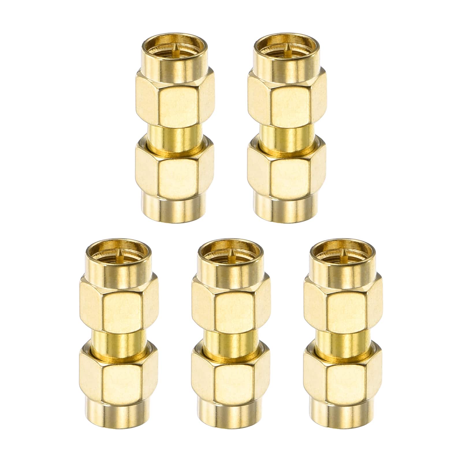 Unique Bargains - 5pcs SMA Straight Adapter, Adapter Male to RP-SMA Male 50 Ohm for Antennas/Signal/Test/Router/Car Navigation - Gold