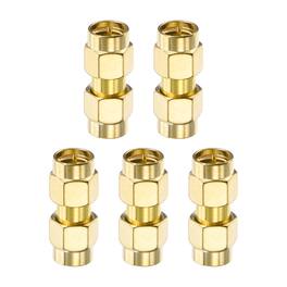 Unique Bargains - 5pcs SMA Straight Adapter, Adapter Male to RP-SMA Male 50 Ohm for Antennas/Signal/Test/Router/Car Navigation - Gold