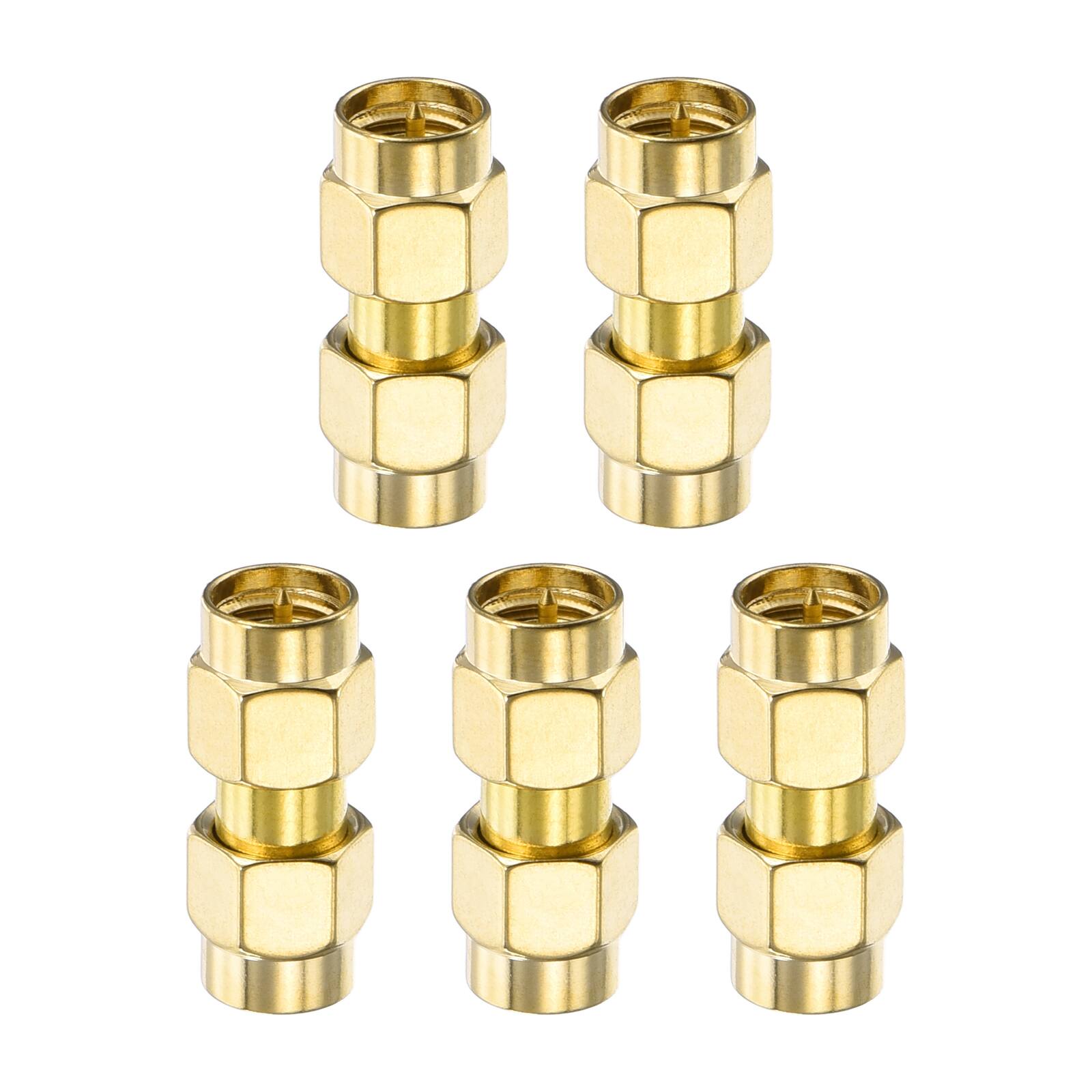 Front. Unique Bargains - 5pcs SMA Straight Adapter, Adapter Male to RP-SMA Male 50 Ohm for Antennas/Signal/Test/Router/Car Navigation - Gold.