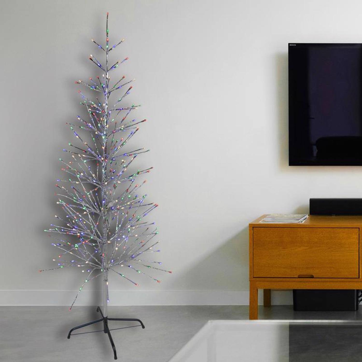 Celebrations Platinum LED Multi Twig Tree 5 ft. Yard Decor Multicolored ...
