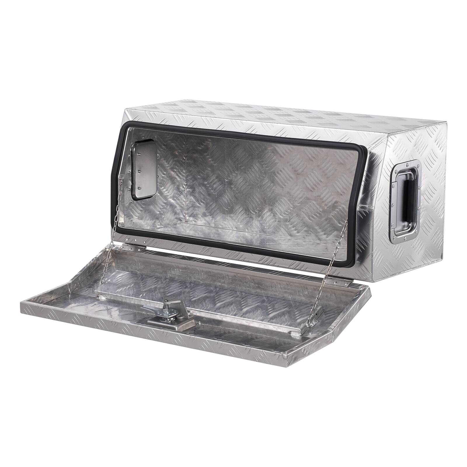 Alt View 5. VEVOR - Heavy Duty Aluminum Truck Bed Tool Box, Stripes Plated Tool Box with Side Handle and T-Lock Keys, 30"x13"x13" - Silver.