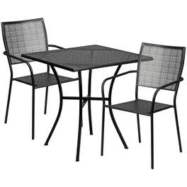 Emma + Oliver - Commercial Grade 28" Square Metal Garden Patio Table Set w/ 2 Square Back Chairs - Black