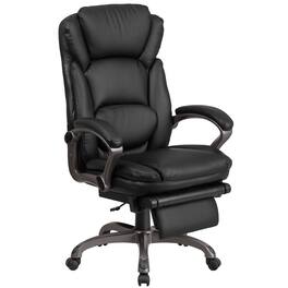 Emma + Oliver - High Back Leather Executive Reclining Swivel Office Chair with Outer Lumbar Cushion and Arms - Black