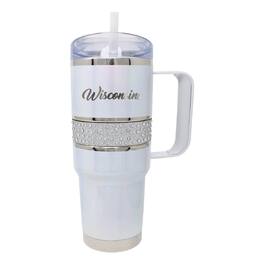 Nordic Company - Wisconsin Badgers 32oz. MyBevi Rhinestone Hollywood Travel Mug - White