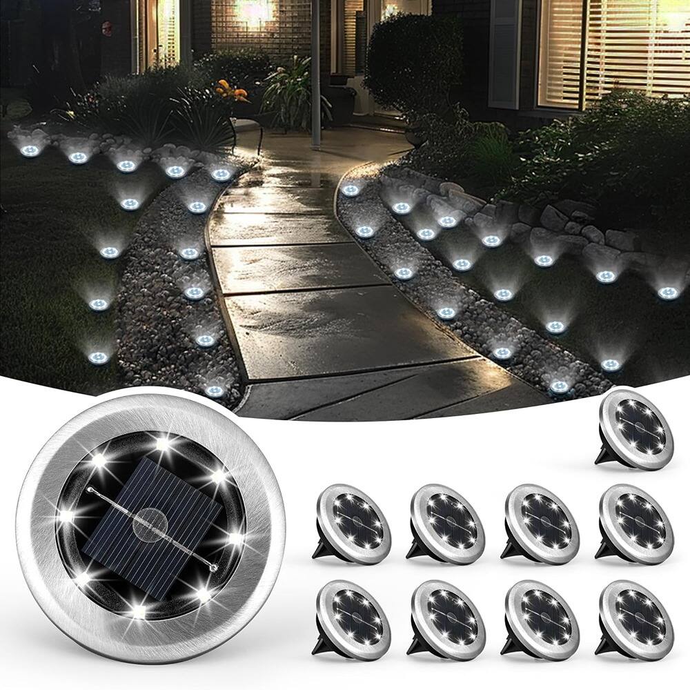 MOSZAR LLC - Mini Solar Ground Lights, 10 Pack Solar Lights Outdoor Waterproof - White