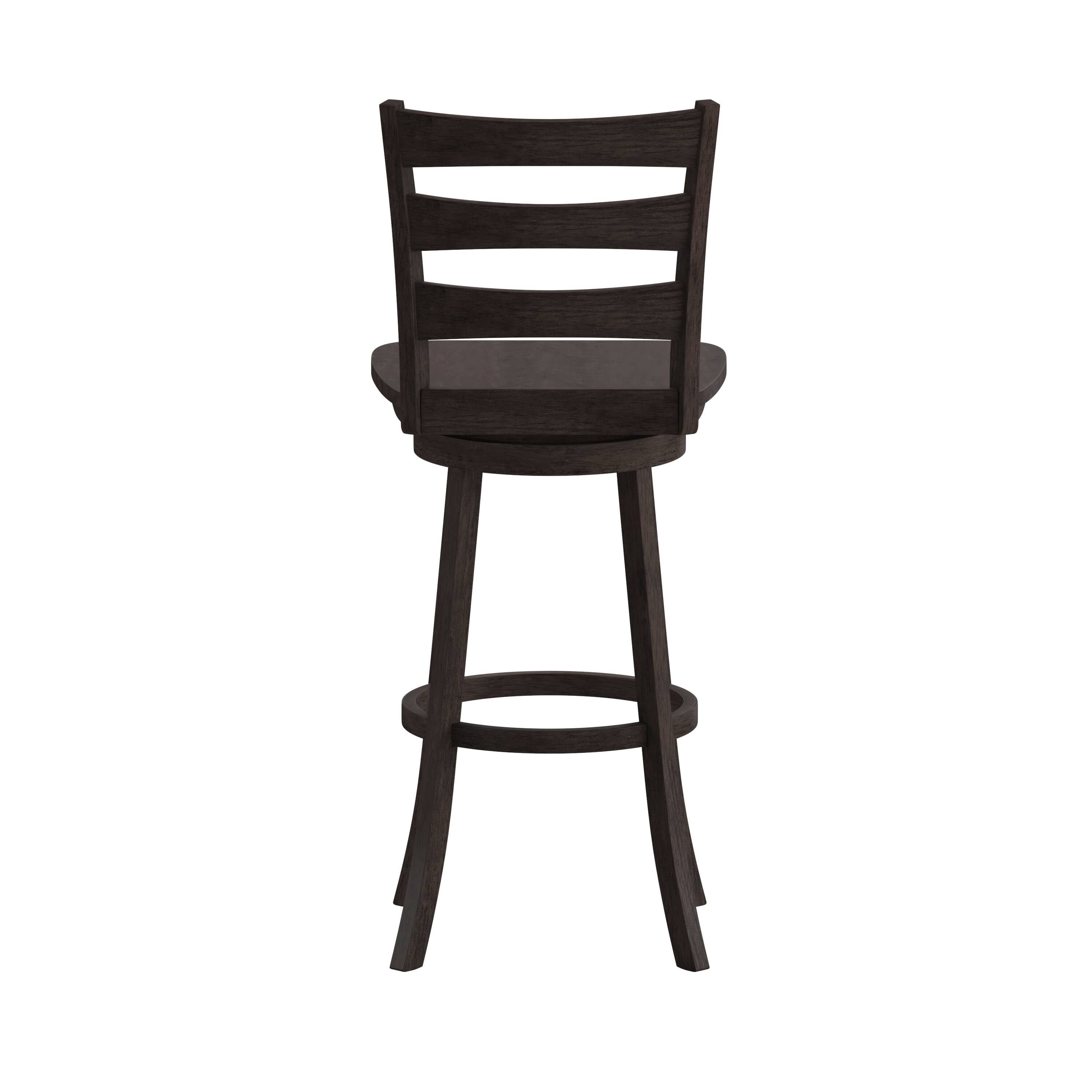 Back. Flash Furniture - Liesel Commercial Grade Wooden Classic Ladderback Swivel Bar Height Barstool with Solid Wood Seat, Gray Wash Walnut - Gray.