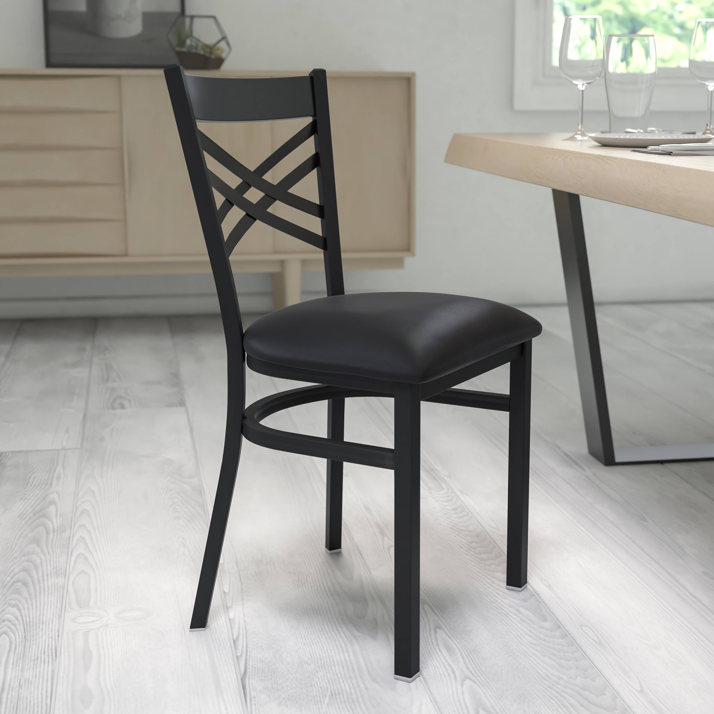 Alt View 1. Emma + Oliver - "X" Back Metal Restaurant Dining Chair - Black Vinyl Seat/Black Metal Frame.