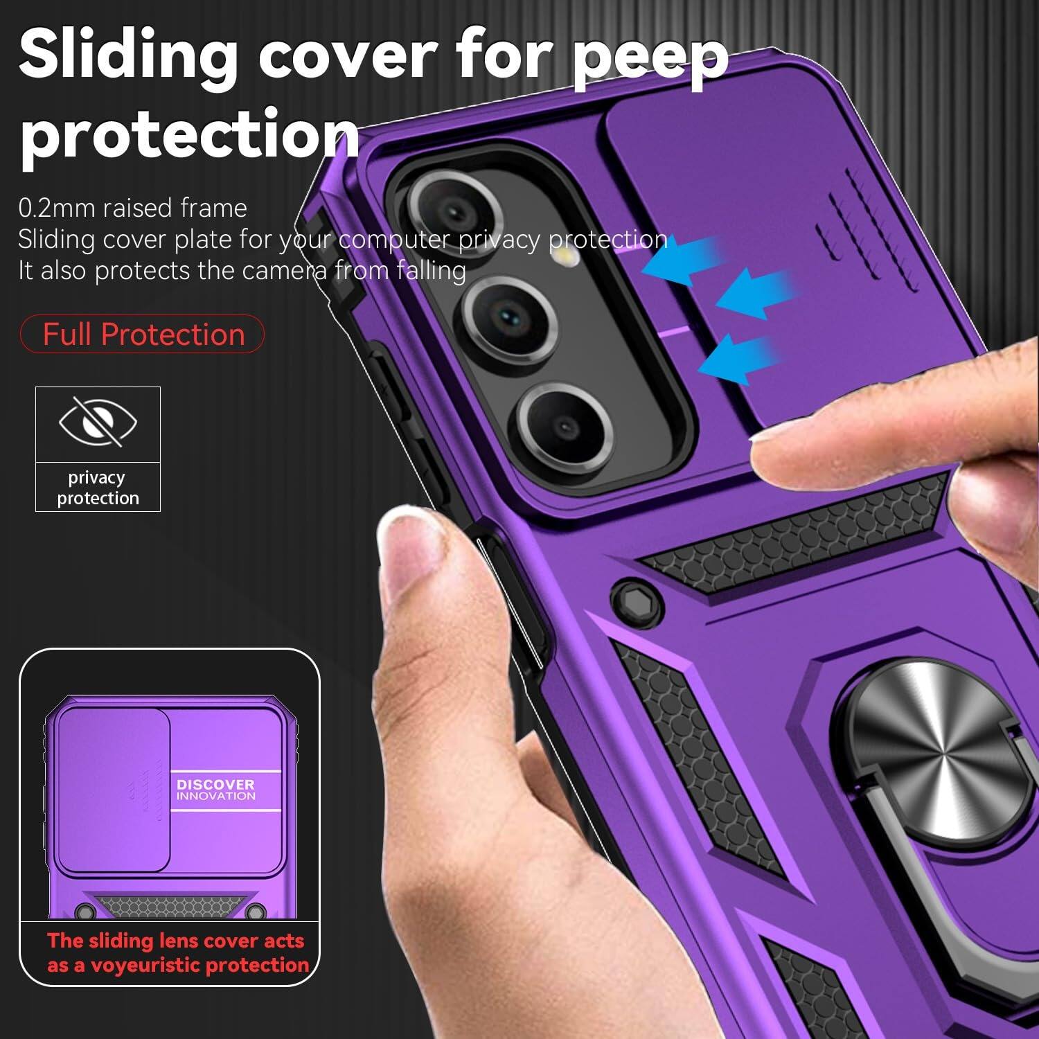 Sliding cover for peep protection  
0.2mm raised frame  
Sliding cover plate for your computer privacy protection  
It also protects the camera from falling  

Full Protection  
privacy protection  

DISCOVER INNOVATION  
The sliding lens cover acts as a voyeuristic protection