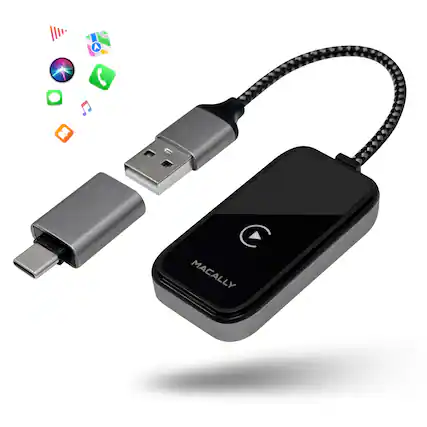 Front. Macally - Wireless CarPlay Adapter for iPhone - Go Cordless in Seconds - USB Apple Car Play Wireless Adapter for iPhone 6 or Newer.